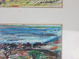 two pictures of a drawing of a landscape and a picture of a tree