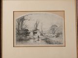 an image of a drawing of a river with a boat in the water