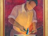 a painting of a man with a knife in his hand