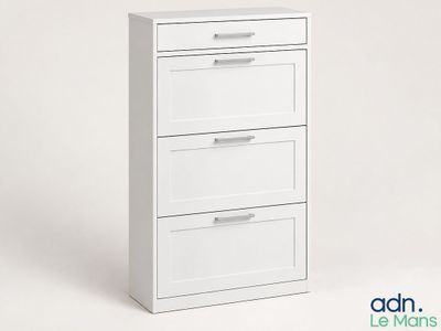 un gros plan d'une commode blanche sur fond blanc