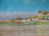 a painting of a painting of a farm scene