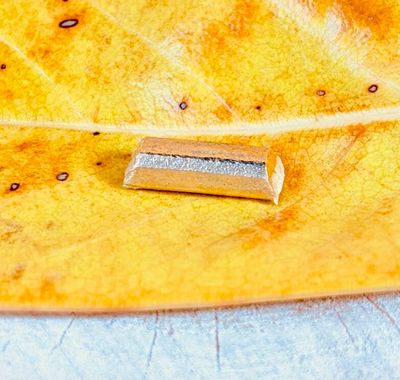 une feuille jaune sur laquelle se trouve un petit morceau d'argent