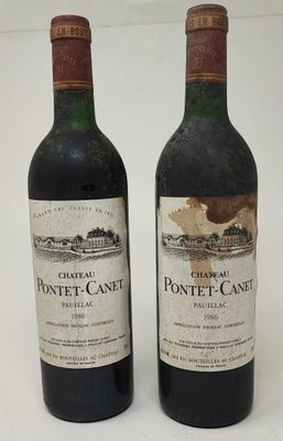 2 bouteilles Château PONTET-CANET, 5° cru Pauillac 1986 (es,…
