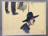 painting of a man wearing a hat and a suit and tie