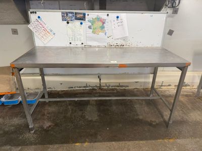 a table with a map on it in a garage