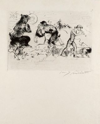 an image of a black and white drawing of a group of bears