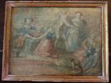 une vieille photo représentant un tableau où l'on voit un homme et une femme dans une pièce