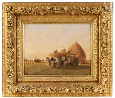 an image of a painting of a group of people on horses in a field