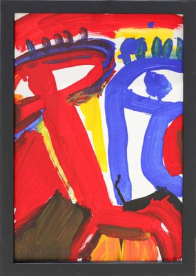 abstract painting of a red, blue, yellow, and red painting