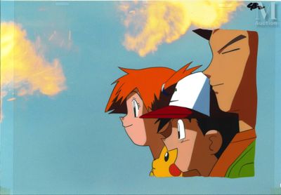 two pokemon characters are standing next to each other in front of a blue sky