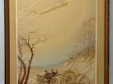 an image of a painting of a car driving down a road