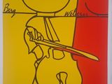 an image of a poster with a drawing of a man holding a knife