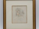 an image of a drawing of a woman ' s face in a gold frame