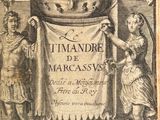 an old book with a drawing of a man on a throne