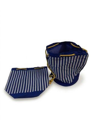 un sac à main rayé bleu et blanc avec une pochette assortie