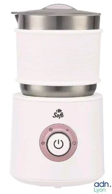 the small white blender is sitting on top of the counter