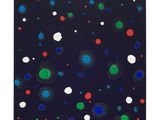 an abstract painting of circles and dots on a black background