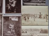 many old photographs of people and buildings on the wall