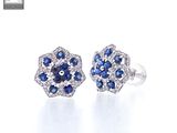 pair of blue sapphire and diamond flower earrings