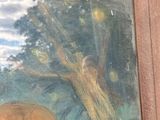 a picture of a painting of a woman with a bird in a tree