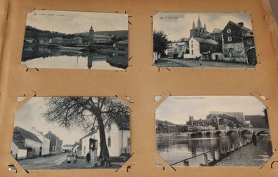 plusieurs vieilles photos en noir et blanc d'une ville et d'une rivière