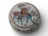 a white box with a picture of a woman riding a horse