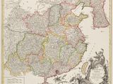 une vieille carte de la Chine, dont les frontières sont indiquées en rouge et en vert