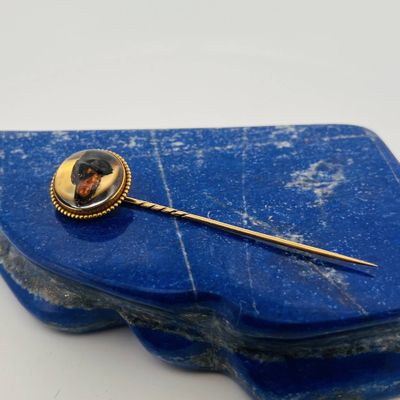 a picture of a brooch on a lapel pin on a blue box