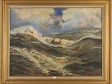 une image représentant un tableau où l'on voit des vagues déferler sur le rivage