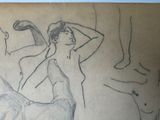 drawing of a woman in a bathing suit sitting on a bed