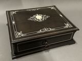 a black and white box with a picture on it