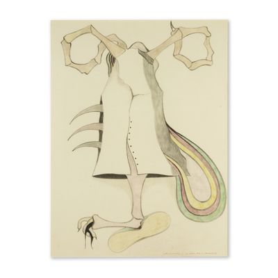 une image représentant le dessin d'une femme en robe blanche avec une queue en forme d'arc-en-ciel