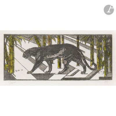 une image représentant un dessin d'un chat se promenant dans une forêt