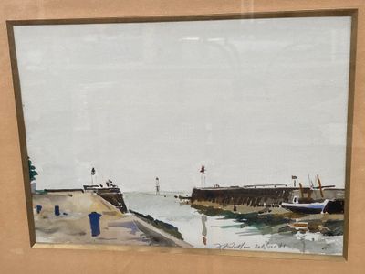a picture of a painting of boats on the water