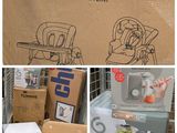 a collage of pictures of a baby in a high chair