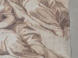 a drawing of a woman laying down on a bed