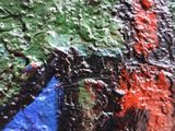 a close up of a painting of a person on a bike