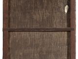 an old wooden window frame with holes in it on a white background