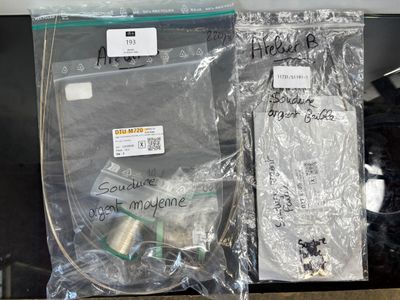 two bags of sewing supplies sitting on a shelf