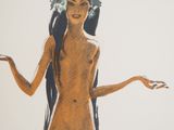 un dessin représentant une femme aux cheveux longs, avec une fleur dans les cheveux