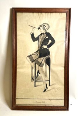 tableau représentant une femme fumant une cigarette, assise sur une chaise