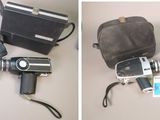 deux photos montrant un appareil photo et un sac posés sur la table