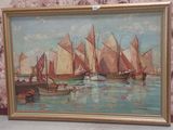 une image d'une peinture de bateaux dans l'eau