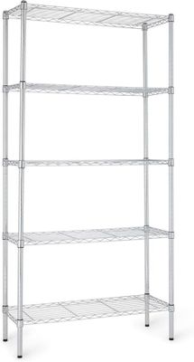 a chrome steel shelving with four shelves and four shelves