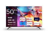 un téléviseur blanc sur lequel est inscrit « 50 pouces UHD 4K »