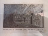 a picture of a drawing of a church with a clock on the wall