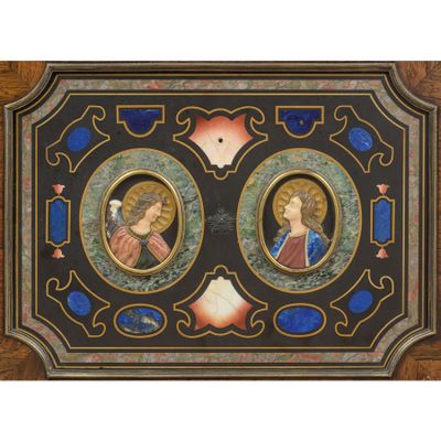 PLAQUE EN MARBRE ET PIERRES SEMI-PRÉCIEUSES POLYCHROMES, XIX… - Photo 1