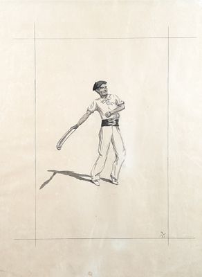 drawing of a woman holding a tennis racquet in her right hand