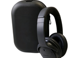 a pair of headphones sitting on top of a black case