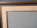 painting of a cat sitting on a table in front of a mirror